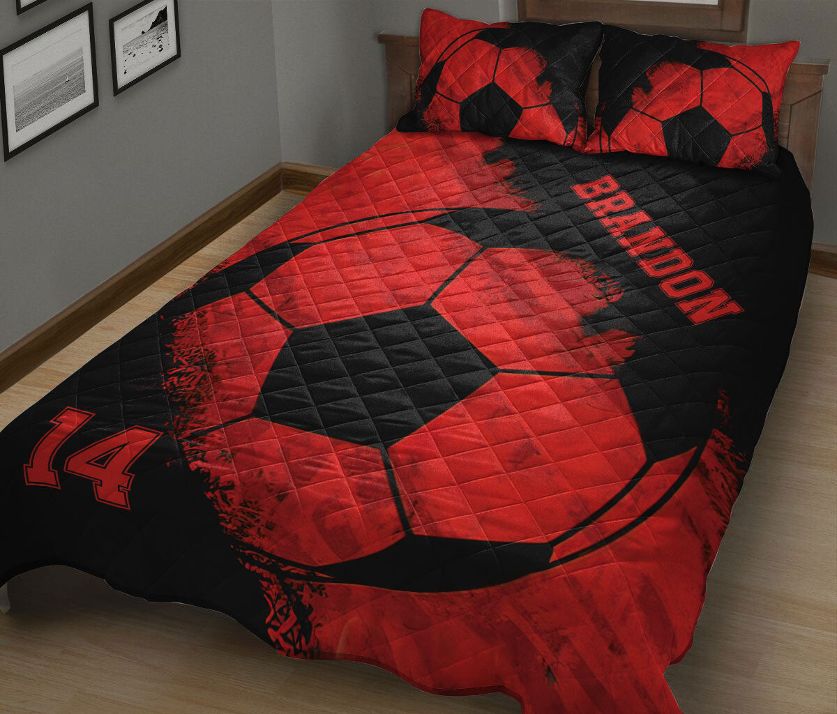 Ohaprints-Quilt-Bed-Set-Pillowcase-Soccer-Red-Black-Ball-Custom-Personalized-Name-Number-Blanket-Bedspread-Bedding-2974-King (90'' x 100'')