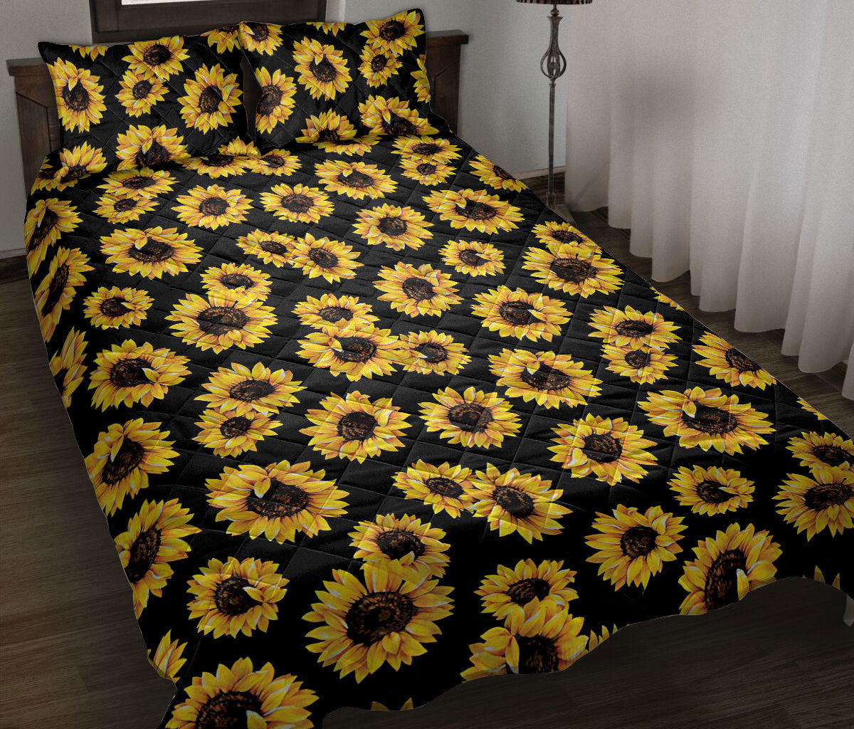 Ohaprints-Quilt-Bed-Set-Pillowcase-Sunflower-Theme-Girl-Flower-Gift-Flannel-Yellow-Farmhouse-Boho-Blanket-Bedspread-Bedding-1832-Throw (55'' x 60'')