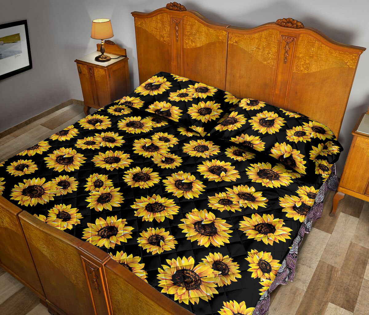 Ohaprints-Quilt-Bed-Set-Pillowcase-Sunflower-Theme-Girl-Flower-Gift-Flannel-Yellow-Farmhouse-Boho-Blanket-Bedspread-Bedding-1832-Queen (80'' x 90'')