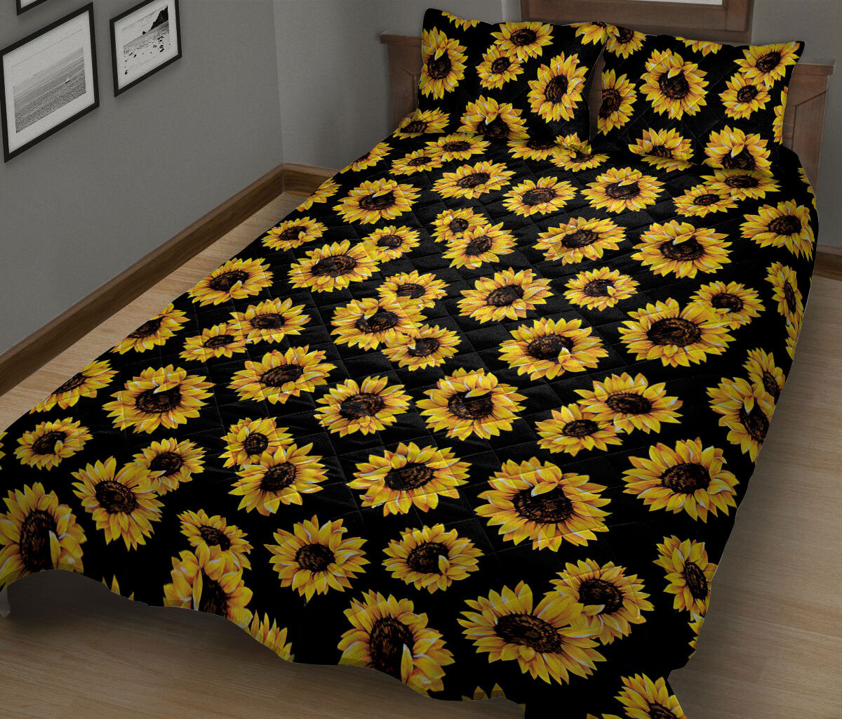 Ohaprints-Quilt-Bed-Set-Pillowcase-Sunflower-Theme-Girl-Flower-Gift-Flannel-Yellow-Farmhouse-Boho-Blanket-Bedspread-Bedding-1832-King (90'' x 100'')