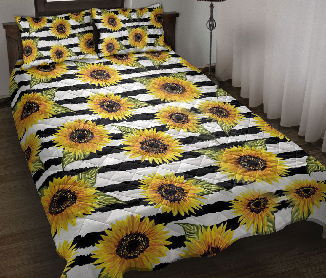 Ohaprints-Quilt-Bed-Set-Pillowcase-Sunflower-Stripe-Theme-Spring-Flower-Bed-Decor-Boho-Farmhouse-Vintage-Blanket-Bedspread-Bedding-1234-Throw (55'' x 60'')