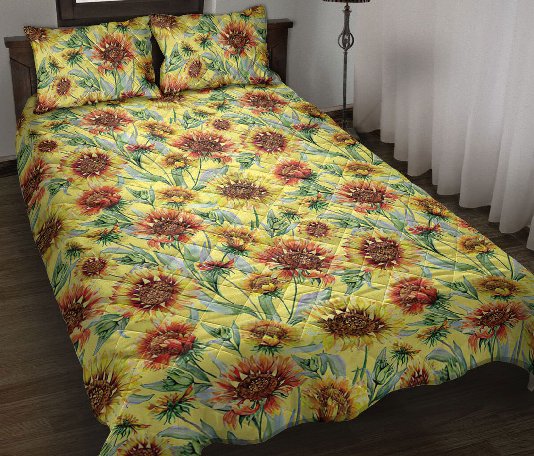 Ohaprints-Quilt-Bed-Set-Pillowcase-Sunflower-Watercolor-Plant-Things-Boho-Yellow-Blanket-Bedspread-Bedding-677-Throw (55'' x 60'')