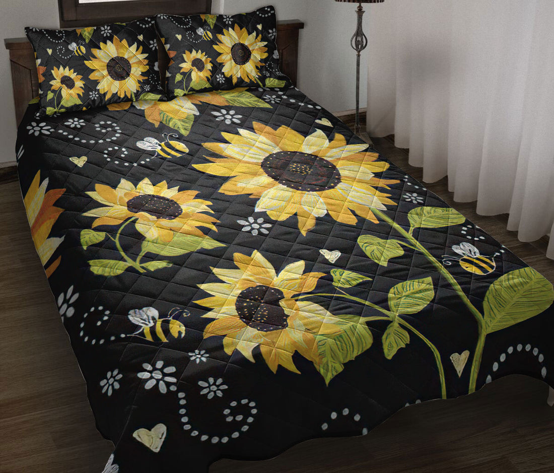 Ohaprints-Quilt-Bed-Set-Pillowcase-Sunflower-Bee-Boho-Vintage-Bed-Decor-Car-Throw-Farmhouse-Blanket-Bedspread-Bedding-1803-Throw (55'' x 60'')