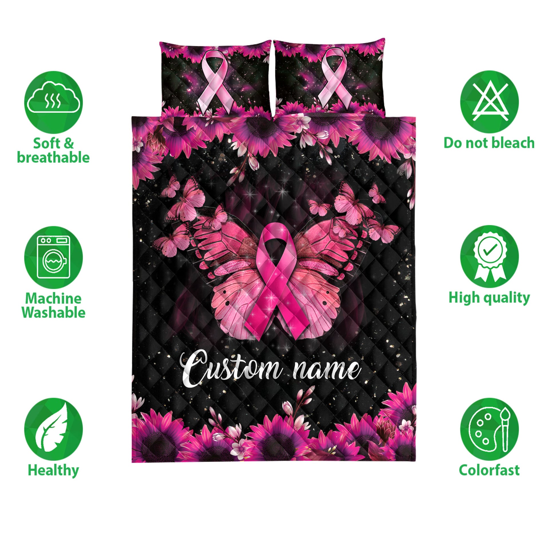 Ohaprints-Quilt-Bed-Set-Pillowcase-Breast-Cancer-Awareness-Pink-Ribbon-Custom-Personalized-Name-Blanket-Bedspread-Bedding-3864-Double (70'' x 80'')