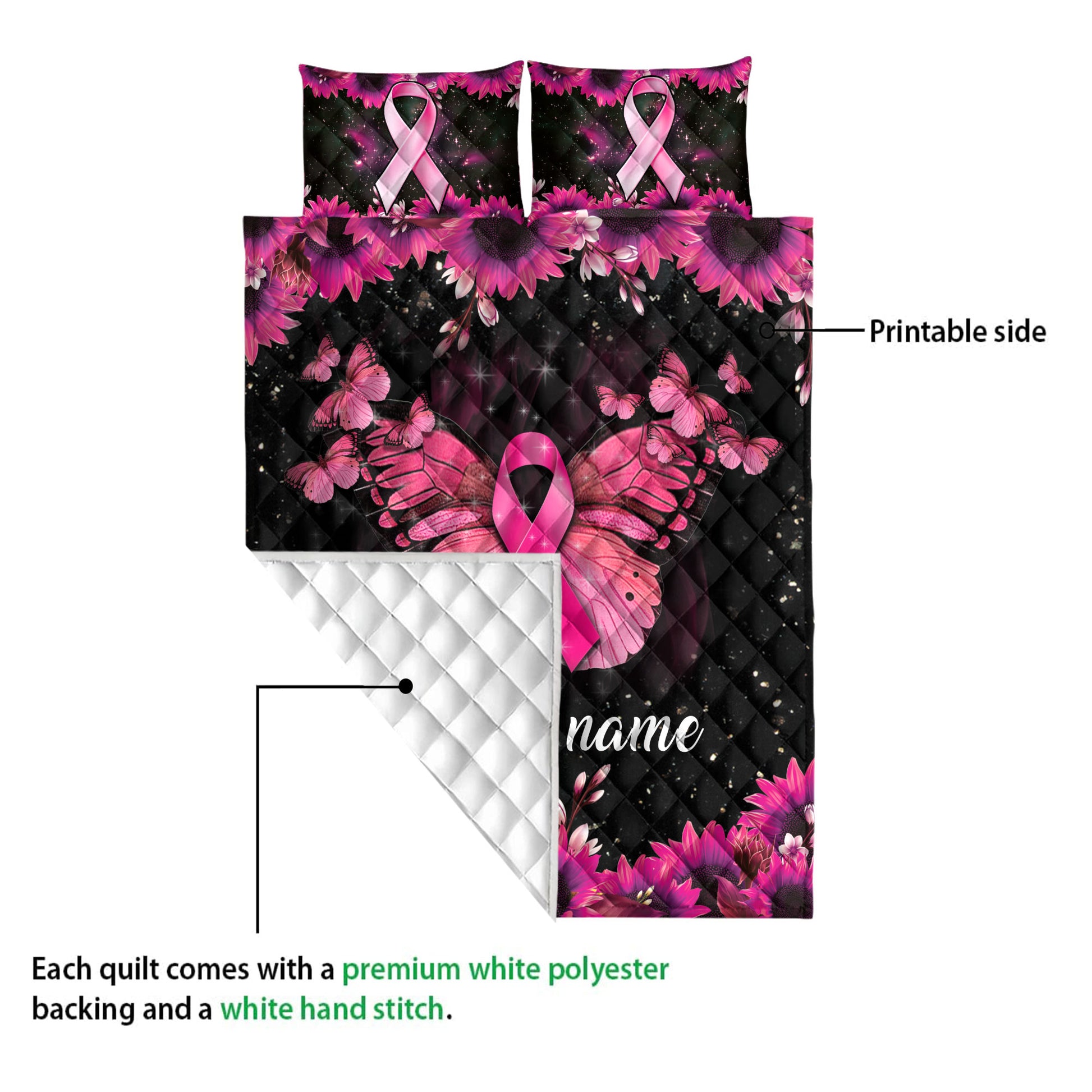Ohaprints-Quilt-Bed-Set-Pillowcase-Breast-Cancer-Awareness-Pink-Ribbon-Custom-Personalized-Name-Blanket-Bedspread-Bedding-3864-Queen (80'' x 90'')