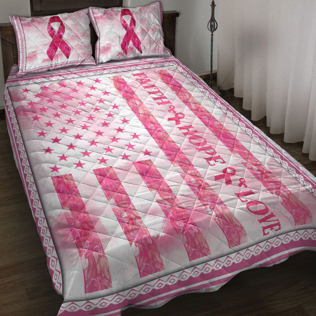 Ohaprints-Quilt-Bed-Set-Pillowcase-Breast-Cancer-Awareness-Pink-Bc-Support-Faith-Hope-Love-Blanket-Bedspread-Bedding-3868-Throw (55'' x 60'')