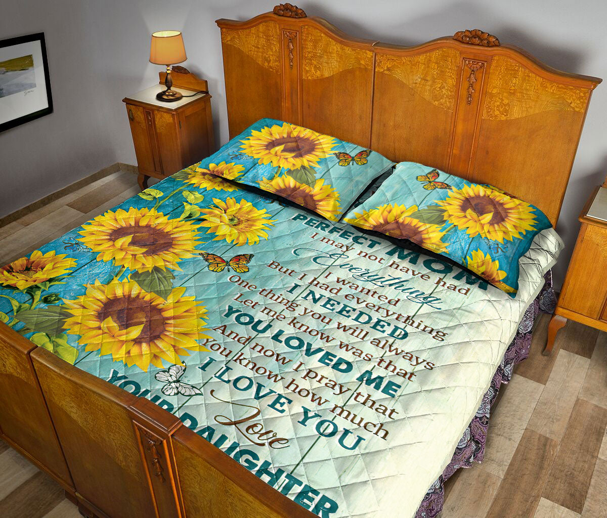 Ohaprints-Quilt-Bed-Set-Pillowcase-Healing-Thank-You-Mom-Sunflower-Butterfly-Daughter-Gift-Rustic-Blanket-Bedspread-Bedding-2414-Queen (80'' x 90'')