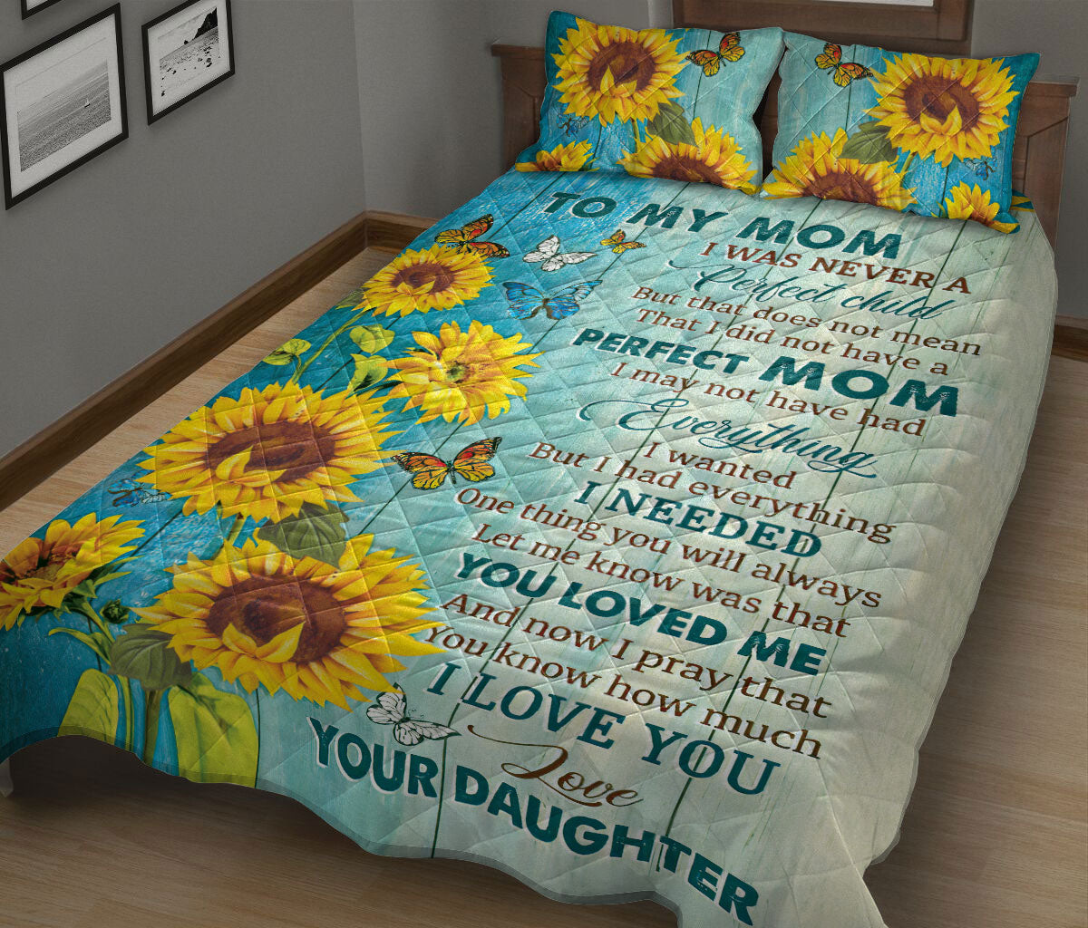 Ohaprints-Quilt-Bed-Set-Pillowcase-Healing-Thank-You-Mom-Sunflower-Butterfly-Daughter-Gift-Rustic-Blanket-Bedspread-Bedding-2414-King (90'' x 100'')