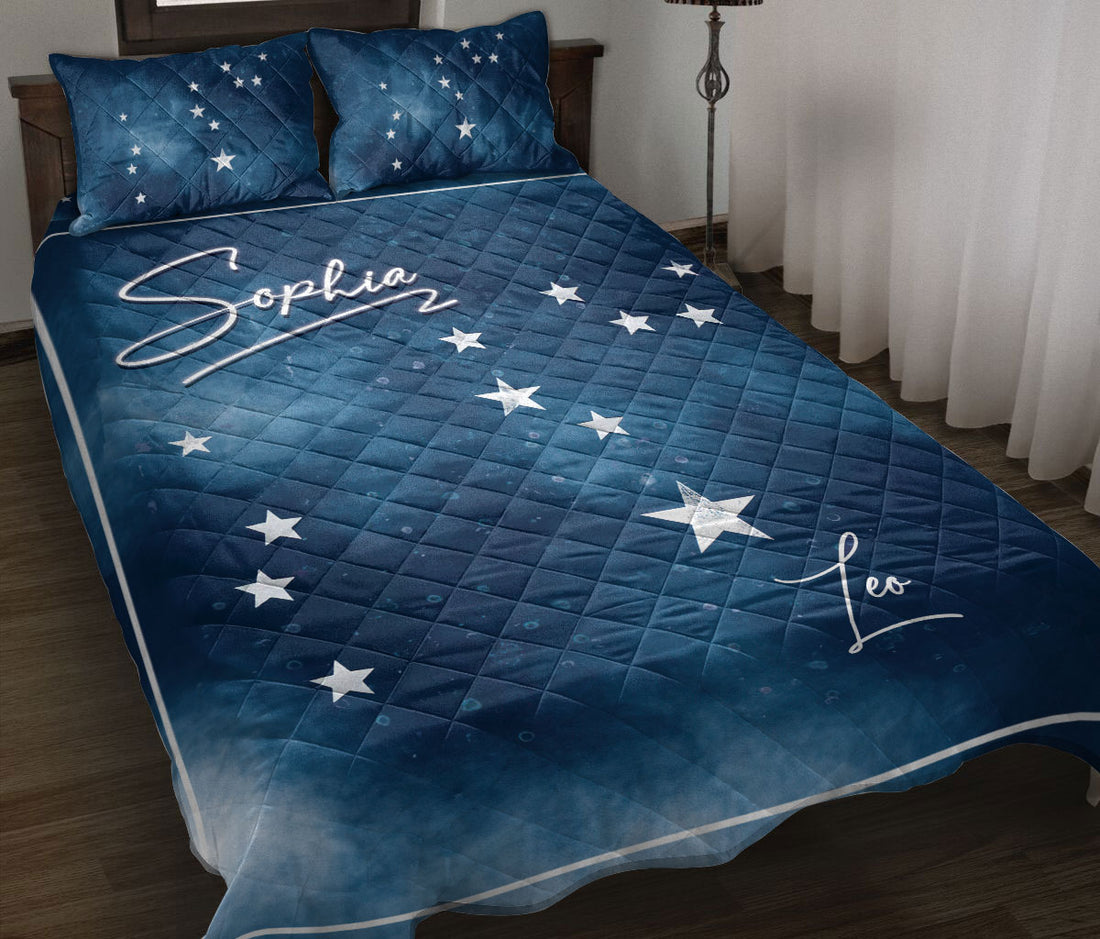 Ohaprints-Quilt-Bed-Set-Pillowcase-Leo-Zodiac-Sign-Astrology-Horoscopes-Celestrial-Custom-Personalized-Name-Blanket-Bedspread-Bedding-1239-Throw (55'' x 60'')