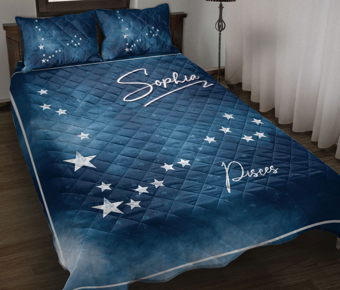 Ohaprints-Quilt-Bed-Set-Pillowcase-Pisces-Zodiac-Sign-Astrology-Horoscopes-Celestrial-Custom-Personalized-Name-Blanket-Bedspread-Bedding-744-Throw (55'' x 60'')