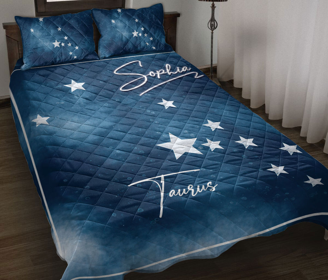 Ohaprints-Quilt-Bed-Set-Pillowcase-Taurus-Zodiac-Sign-Astrology-Horoscopes-Celestrial-Custom-Personalized-Name-Blanket-Bedspread-Bedding-1858-Throw (55'' x 60'')