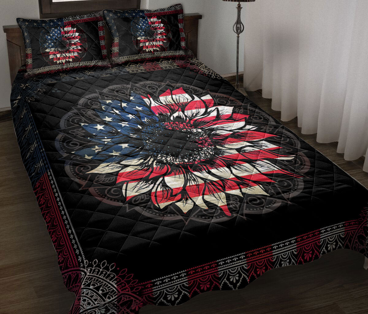 Ohaprints-Quilt-Bed-Set-Pillowcase-Ameriaca-Flag-Sunflower-Mandala-Pattern-Vintage-Bedroom-Decor-Floral-Leaf-Blanket-Bedspread-Bedding-1284-Throw (55'' x 60'')