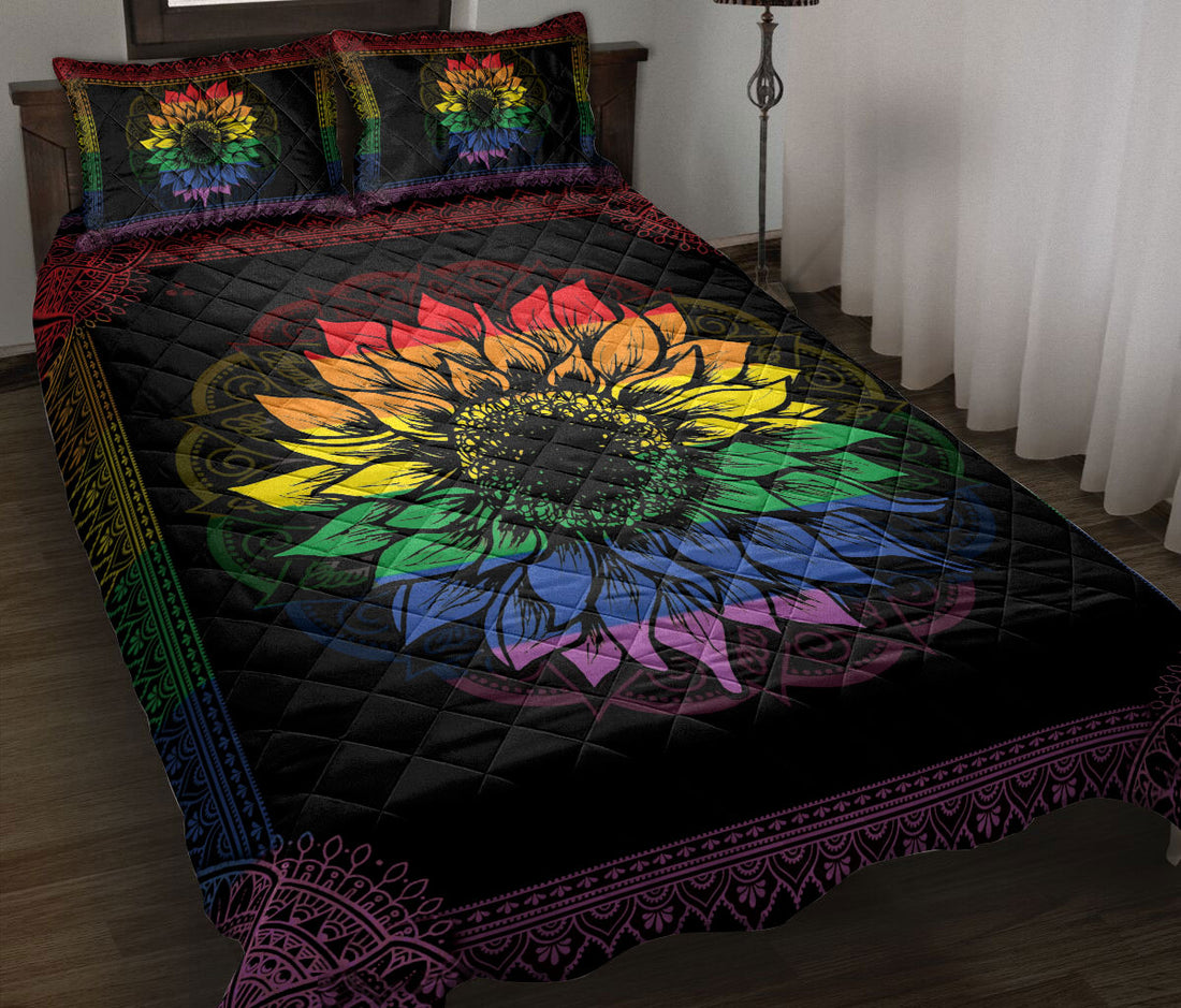 Ohaprints-Quilt-Bed-Set-Pillowcase-Colorful-Rainbow-Lgbt-Sunflower-Mandala-Vintage-Bedroom-Decor-Floral-Leaf-Blanket-Bedspread-Bedding-38-Throw (55'' x 60'')
