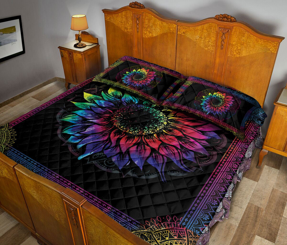 Ohaprints-Quilt-Bed-Set-Pillowcase-Tie-Dye-Color-Sunflower-Mandala-Vintage-Bedroom-Decor-Floral-Leaf-Blanket-Bedspread-Bedding-1834-Queen (80'' x 90'')