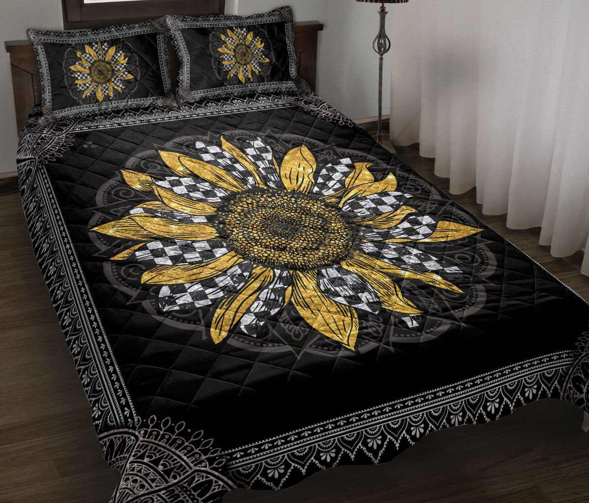 Ohaprints-Quilt-Bed-Set-Pillowcase-Racing-Racer-Checkered-Sunflower-Mandala-Vintage-Bedroom-Decor-Floral-Leaf-Blanket-Bedspread-Bedding-2963-Throw (55'' x 60'')