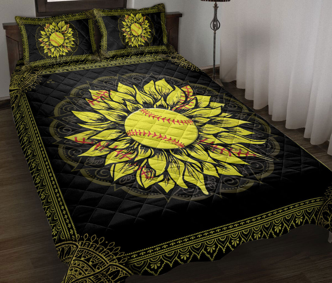 Ohaprints-Quilt-Bed-Set-Pillowcase-Yellow-Softball-Ball-Sunflower-Mandala-Vintage-Softball-Player-Bedroom-Decor-Blanket-Bedspread-Bedding-1809-Throw (55'' x 60'')