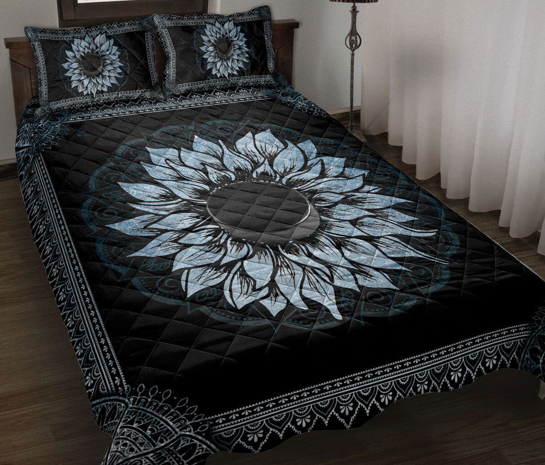 Ohaprints-Quilt-Bed-Set-Pillowcase-Hockey-Blue-Sunflower-Mandala-Vintage-Hockey-Player-Fan-Bedroom-Decor-Blanket-Bedspread-Bedding-782-Throw (55'' x 60'')