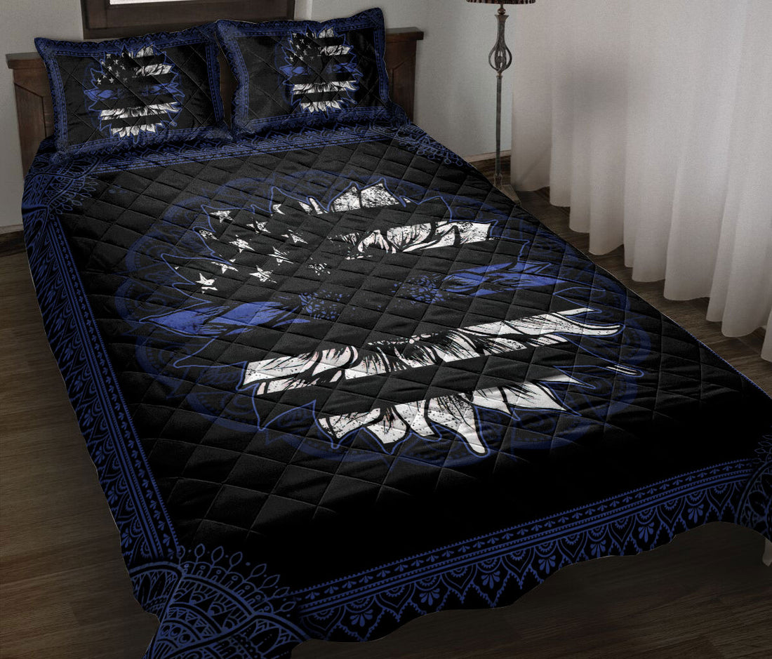 Ohaprints-Quilt-Bed-Set-Pillowcase-Thin-Blue-Line-Sunflower-Mandala-Vintage-Police-Bedroom-Decor-Floral-Leaf-Blanket-Bedspread-Bedding-680-Throw (55'' x 60'')