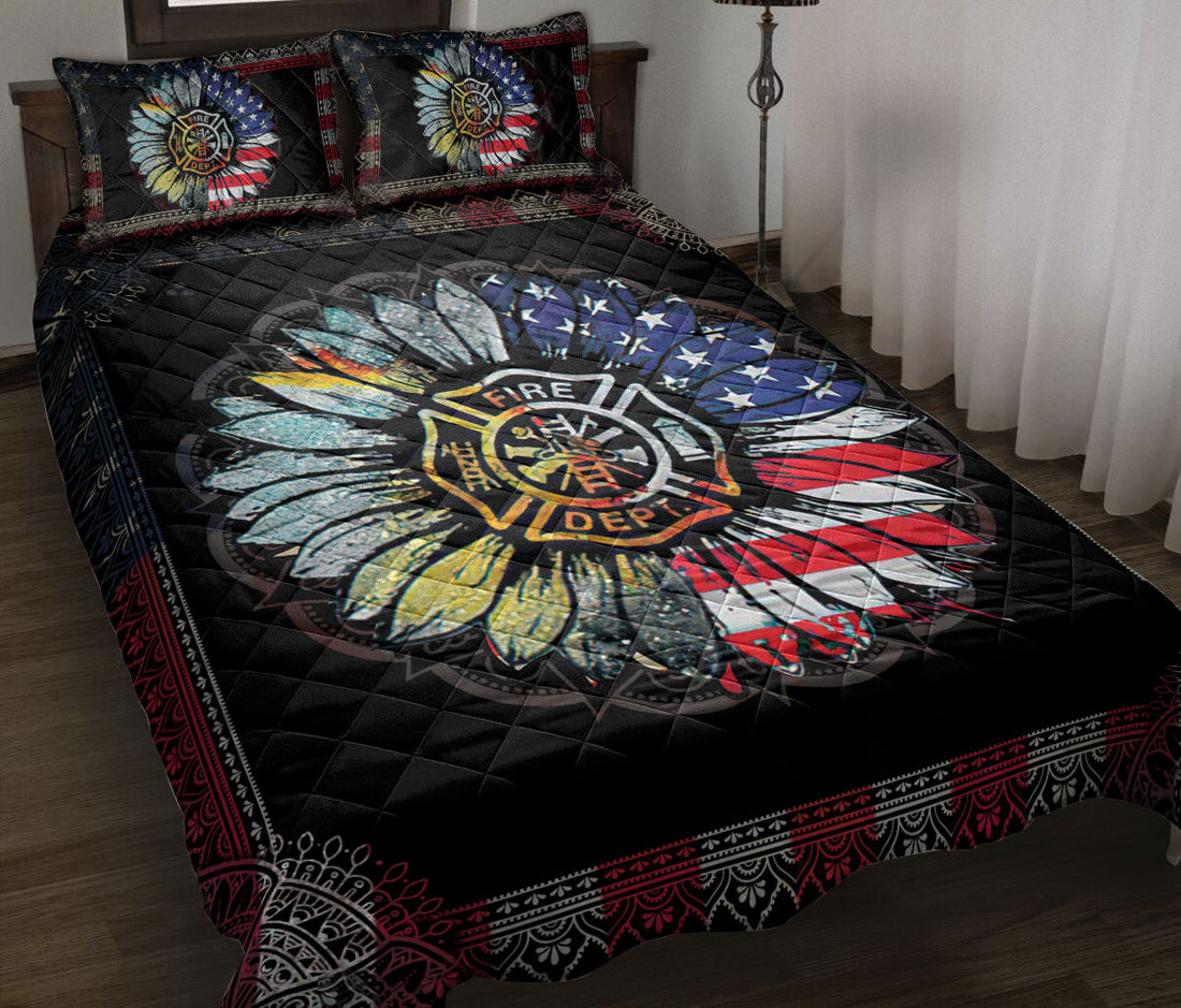 Ohaprints-Quilt-Bed-Set-Pillowcase-America-Firemen-Sunflower-Mandala-Vintage-Firefighter-Bedroom-Decor-Floral-Blanket-Bedspread-Bedding-1816-Throw (55'' x 60'')