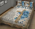 Ohaprints-Quilt-Bed-Set-Pillowcase-Christian-Religious-Jesus-Is-God-My-King-Blue-Flower-Cross-Butterfly-Blanket-Bedspread-Bedding-1459-King (90'' x 100'')