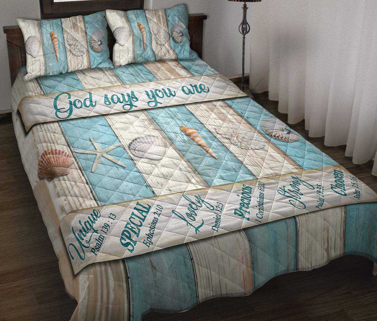 Ohaprints-Quilt-Bed-Set-Pillowcase-Sea-Beach-Lover-Ocean-Stuff-Wood-Rustic-Pattern-God-Say-You-Are-Blue-White-Blanket-Bedspread-Bedding-2639-Throw (55'' x 60'')