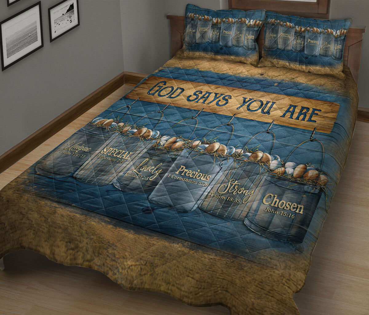 Ohaprints-Quilt-Bed-Set-Pillowcase-Bucket-Of-Egg-Farm-Farmer-Vintage-Blue-Brown-God-Says-You-Are-Christian-Blanket-Bedspread-Bedding-880-King (90'' x 100'')