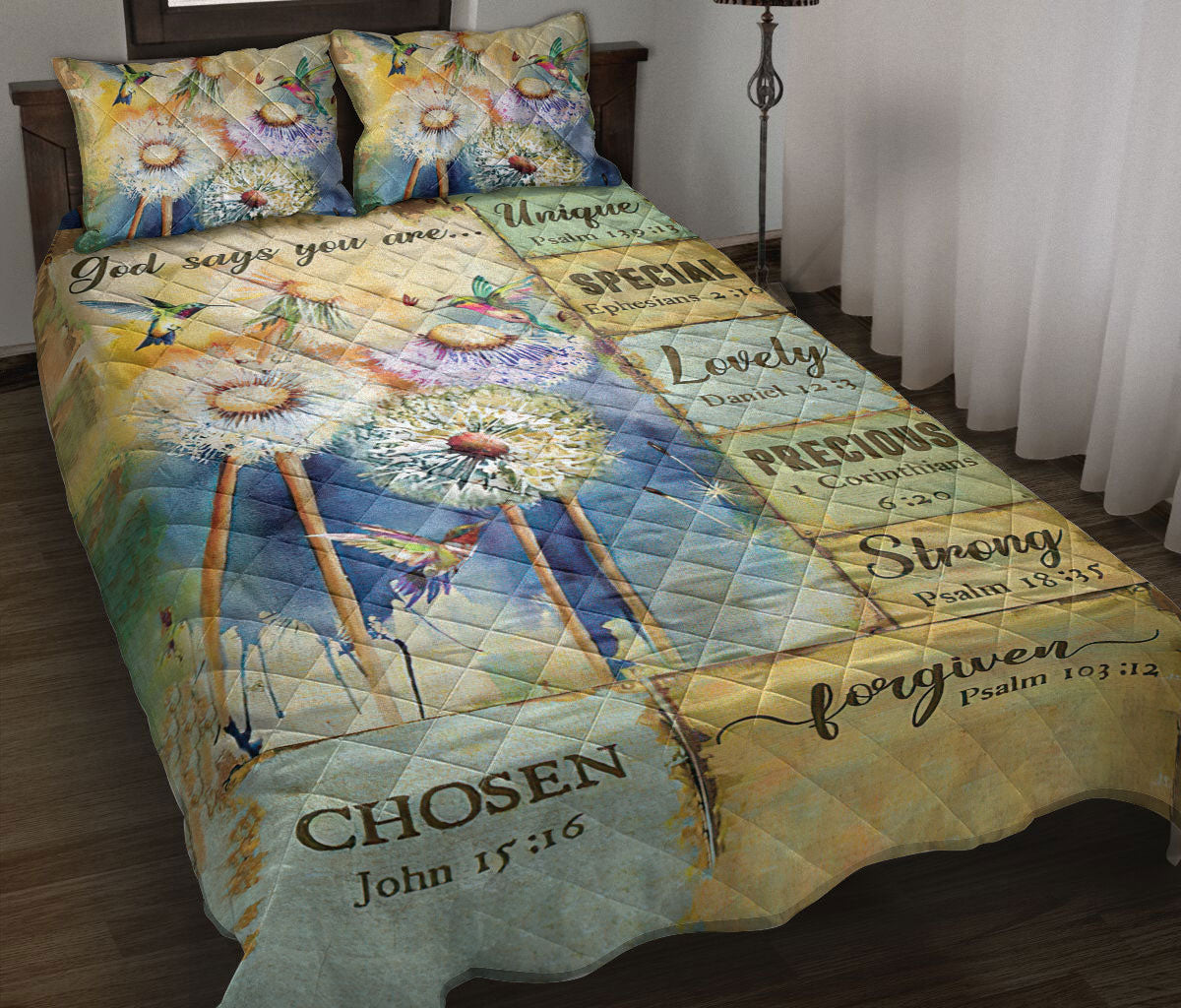 Ohaprints-Quilt-Bed-Set-Pillowcase-Hummingbird-Dandelion-Flower-God-Say-You-Are-Unique-Vintage-Yellow-Blanket-Bedspread-Bedding-2640-Throw (55'' x 60'')