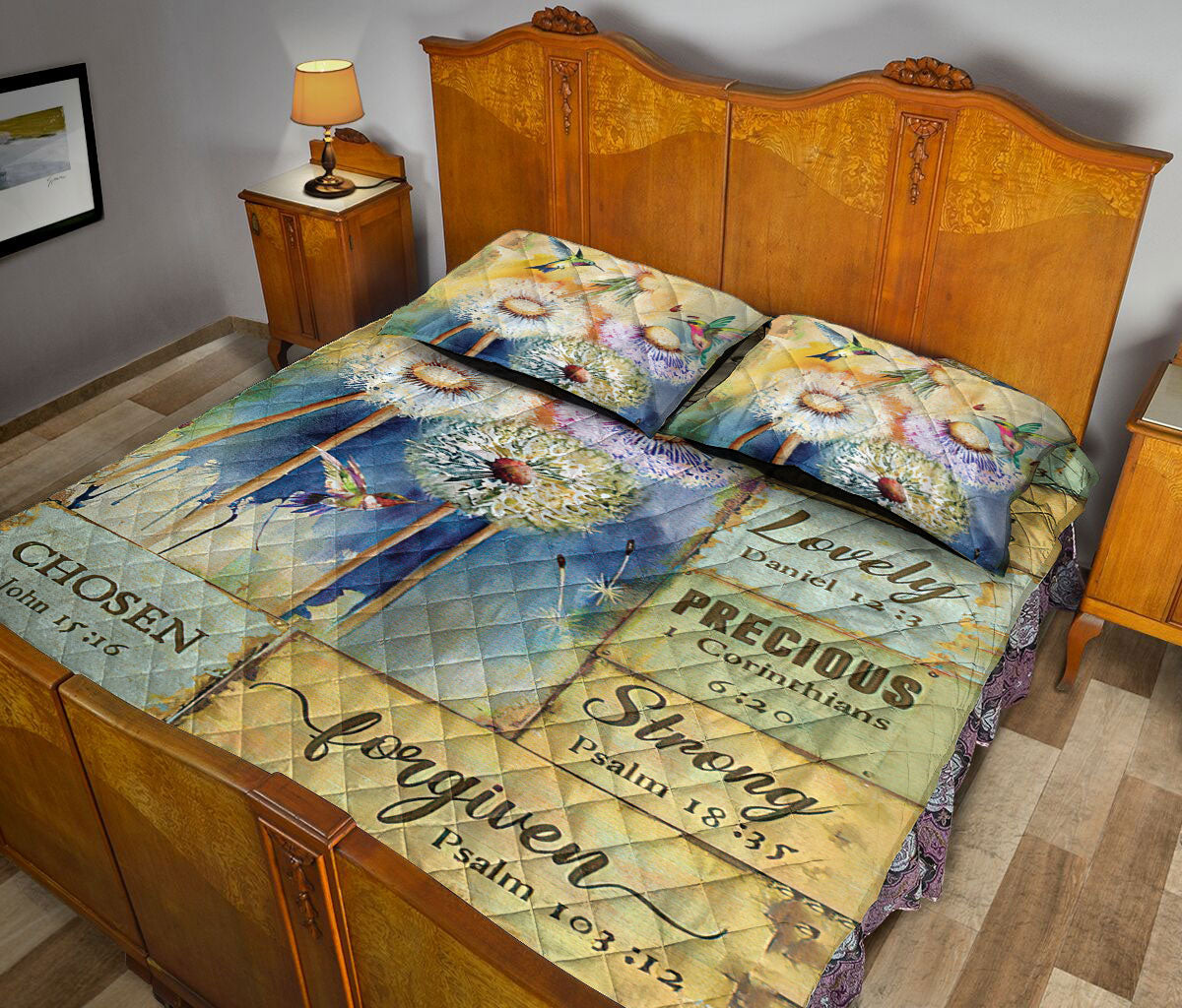 Ohaprints-Quilt-Bed-Set-Pillowcase-Hummingbird-Dandelion-Flower-God-Say-You-Are-Unique-Vintage-Yellow-Blanket-Bedspread-Bedding-2640-Queen (80'' x 90'')