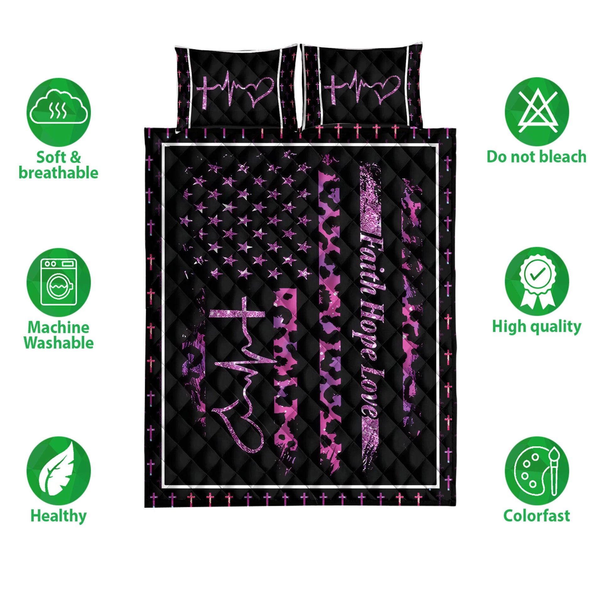 Ohaprints-Quilt-Bed-Set-Pillowcase-Leopard-Pattern-America-Us-Flag-Breast-Cancer-Awareness-Blanket-Bedspread-Bedding-3870-Double (70'' x 80'')