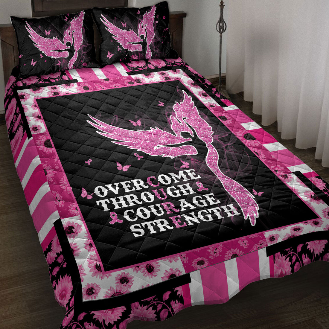 Ohaprints-Quilt-Bed-Set-Pillowcase-Breast-Cancer-Awareness-Pink-Angel-Cure-Unique-Idea-Blanket-Bedspread-Bedding-3872-Throw (55'' x 60'')