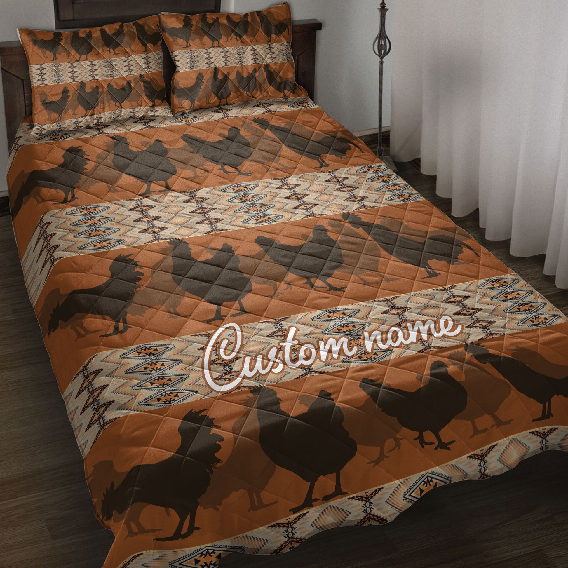 Ohaprints-Quilt-Bed-Set-Pillowcase-Native-Chicken-Farm-Animal-Farmhouse-Brown-Custom-Personalized-Name-Blanket-Bedspread-Bedding-3874-Throw (55'' x 60'')