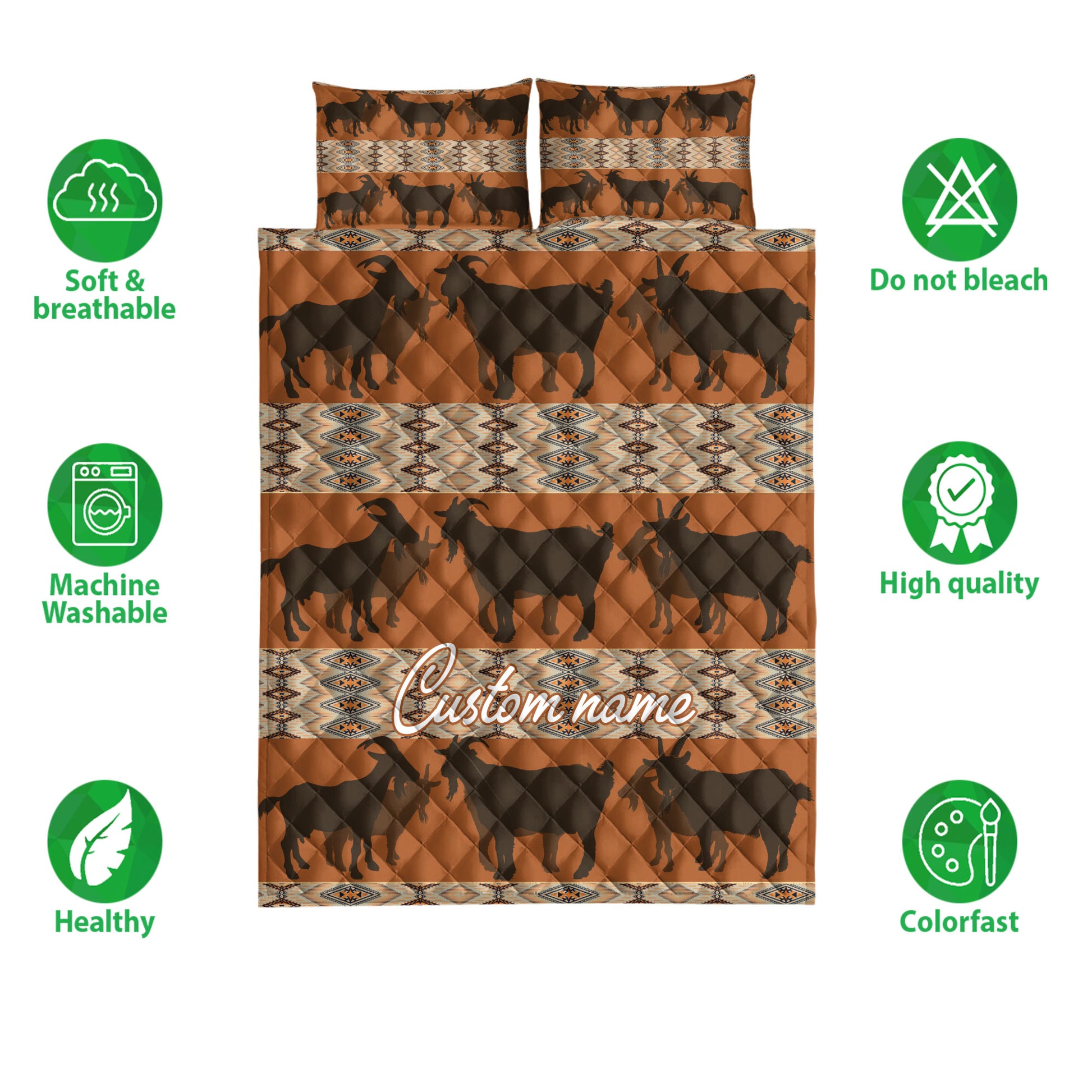 Ohaprints-Quilt-Bed-Set-Pillowcase-Native-Aztec-Goat-Farm-Farmhouse-Brown-Custom-Personalized-Name-Blanket-Bedspread-Bedding-3877-Double (70'' x 80'')