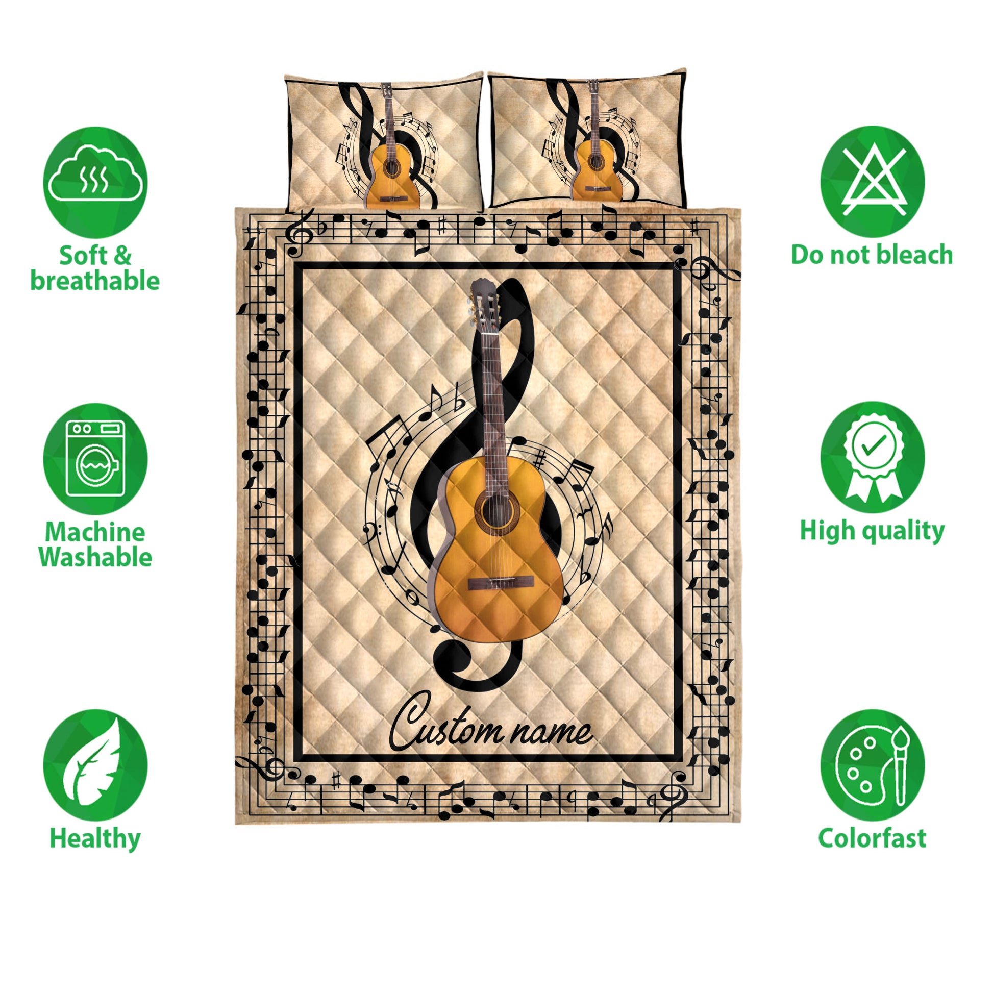Ohaprints-Quilt-Bed-Set-Pillowcase-Acoustic-Guitar-Guitaris-Music-Treble-Clef-Custom-Personalized-Name-Blanket-Bedspread-Bedding-3879-Double (70'' x 80'')