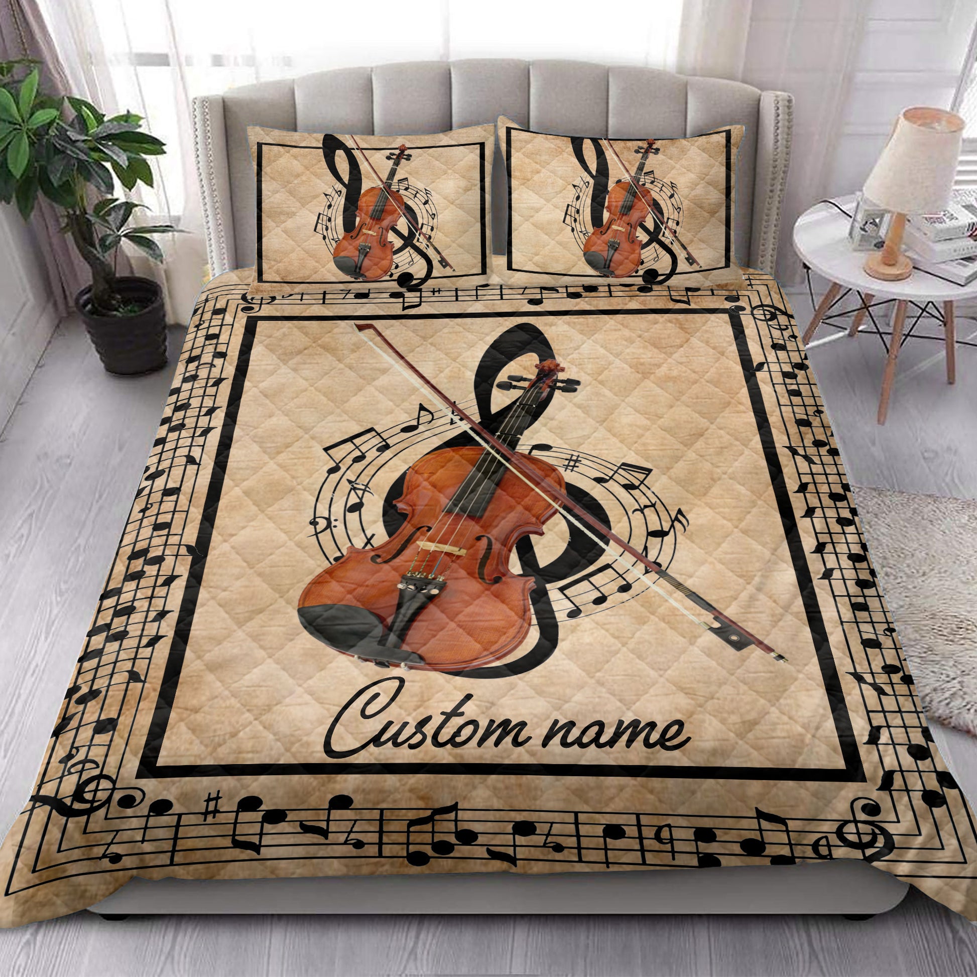 Ohaprints-Quilt-Bed-Set-Pillowcase-Violin-Violinist-Artist-Music-Treble-Clef-Custom-Personalized-Name-Blanket-Bedspread-Bedding-3881-King (90'' x 100'')