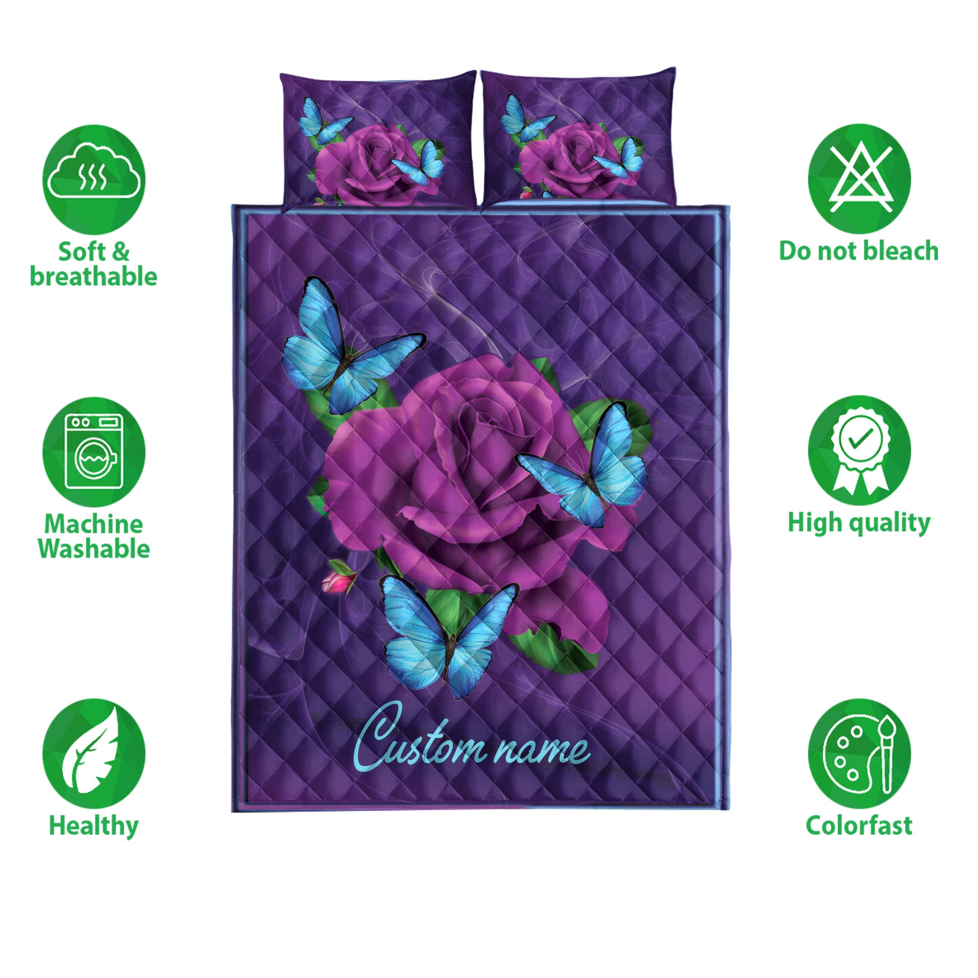 Ohaprints-Quilt-Bed-Set-Pillowcase-Purple-Rose-Blue-Butterfly-Violet-Gift-Custom-Personalized-Name-Blanket-Bedspread-Bedding-3882-Double (70'' x 80'')