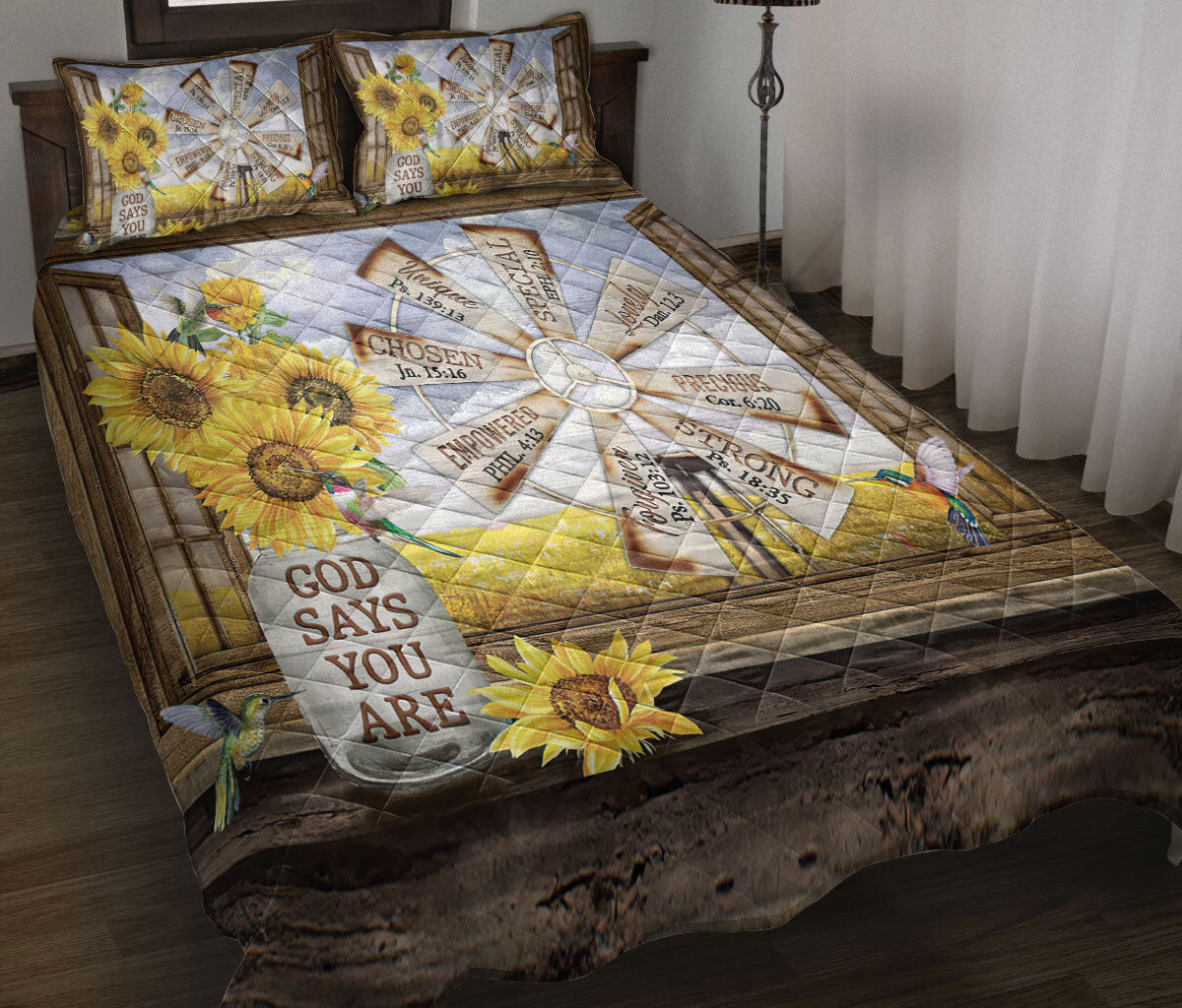 Ohaprints-Quilt-Bed-Set-Pillowcase-Hummingbird-Sunflower-Windmill-Countrside-Wood-Pattern-Vintage-Brown-God-Says-Blanket-Bedspread-Bedding-884-Throw (55'' x 60'')