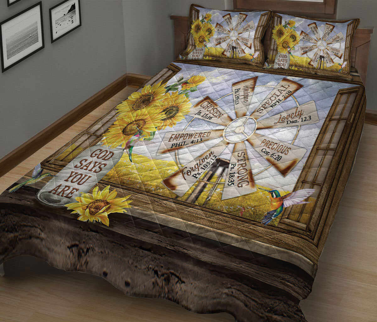 Ohaprints-Quilt-Bed-Set-Pillowcase-Hummingbird-Sunflower-Windmill-Countrside-Wood-Pattern-Vintage-Brown-God-Says-Blanket-Bedspread-Bedding-884-King (90'' x 100'')