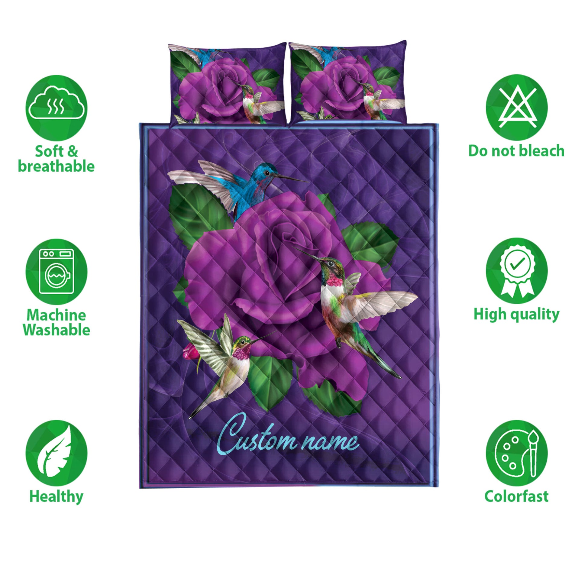 Ohaprints-Quilt-Bed-Set-Pillowcase-Purple-Rose-Hummingbird-Bird-Violet-Gift-Custom-Personalized-Name-Blanket-Bedspread-Bedding-3891-Double (70'' x 80'')