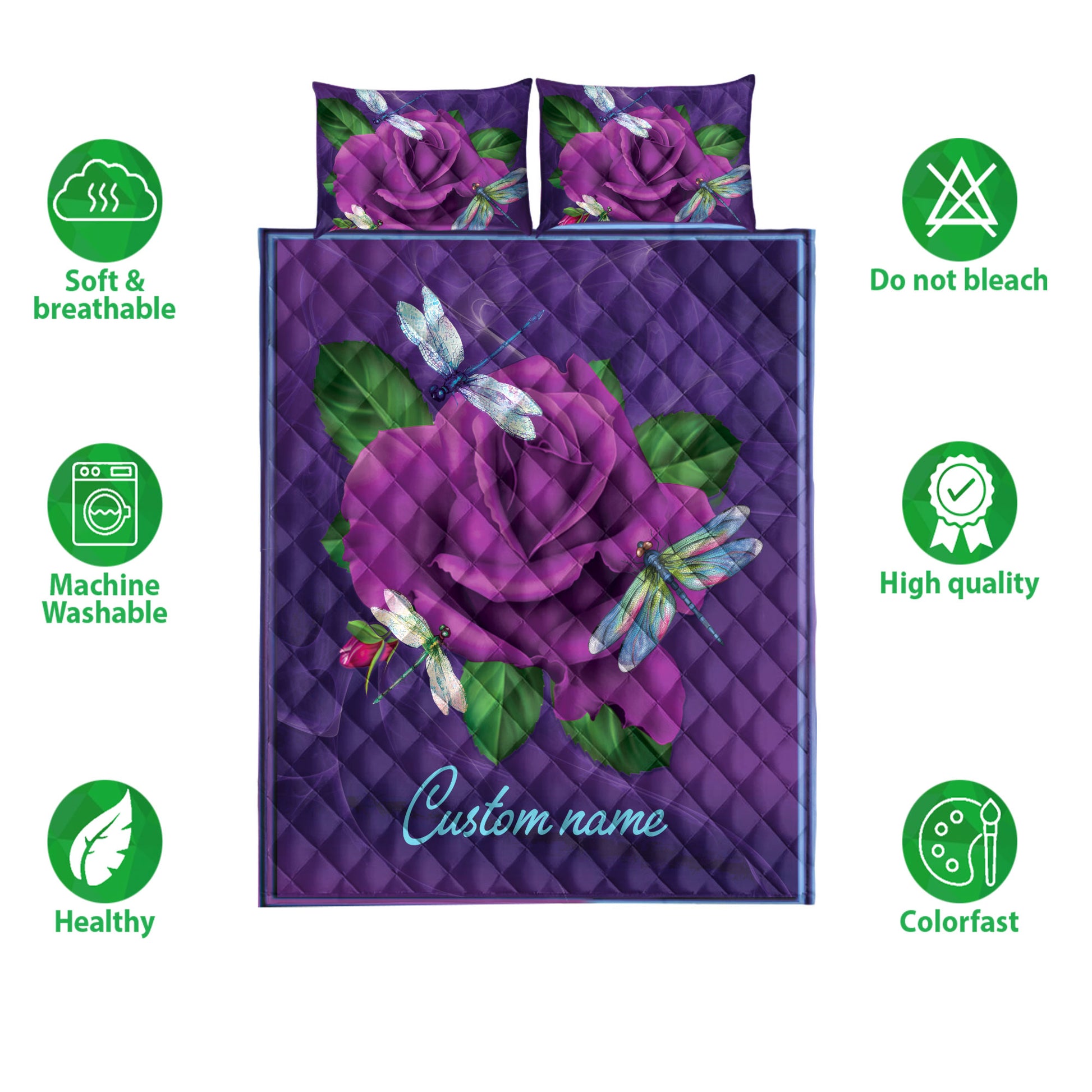 Ohaprints-Quilt-Bed-Set-Pillowcase-Purple-Rose-Dragonfly-Violet-Unique-Gift-Custom-Personalized-Name-Blanket-Bedspread-Bedding-3892-Double (70'' x 80'')