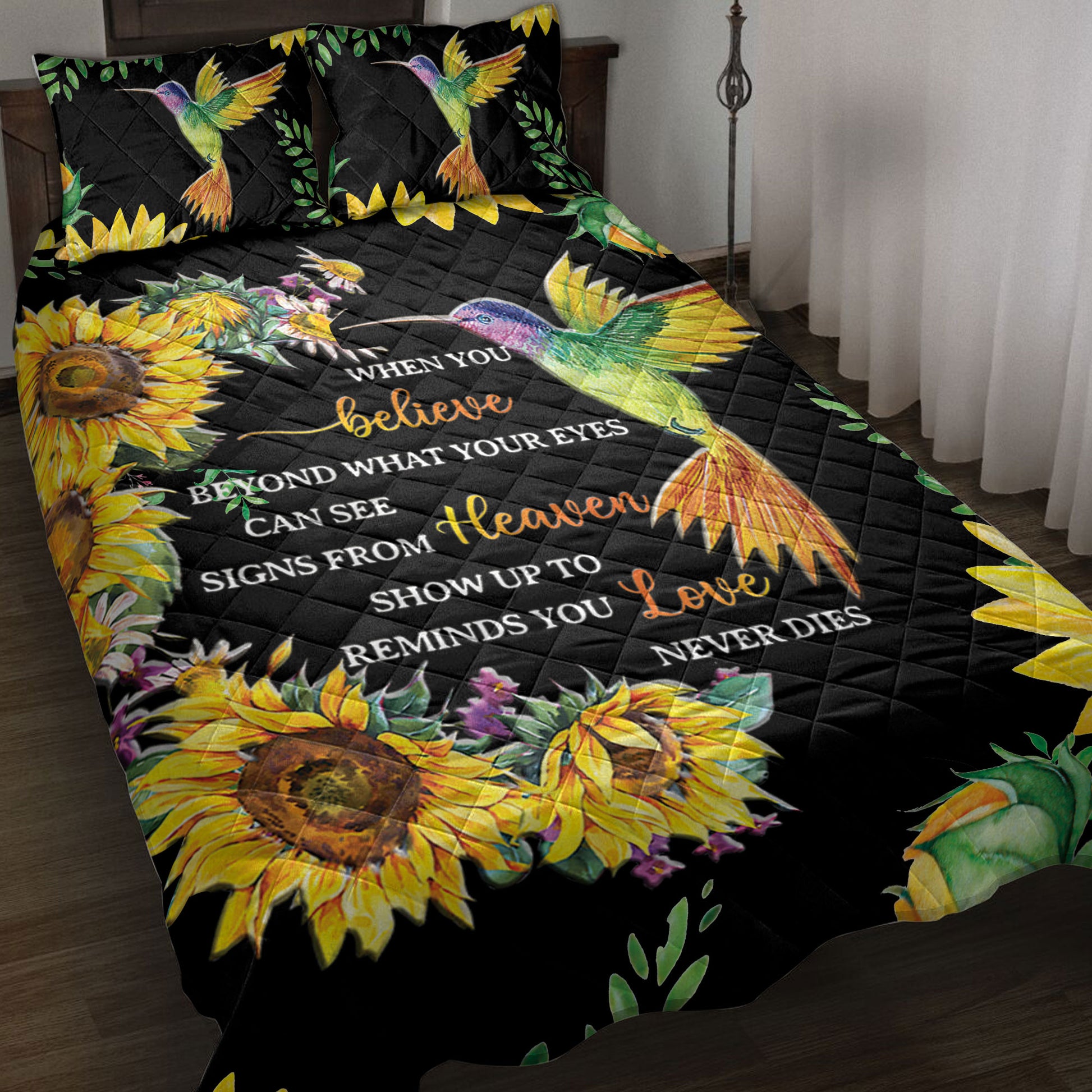 Ohaprints-Quilt-Bed-Set-Pillowcase-Hummingbird-Sunflower-When-We-Believe-Meaningful-Memory-Idea-Blanket-Bedspread-Bedding-3893-Throw (55'' x 60'')