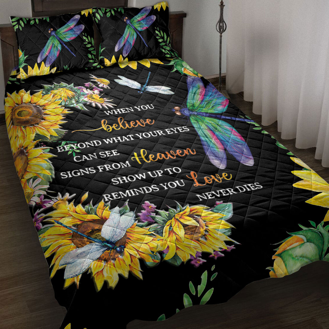 Ohaprints-Quilt-Bed-Set-Pillowcase-Dragonfly-Sunflower-When-We-Believe-Meaningful-Memory-Idea-Blanket-Bedspread-Bedding-3894-Throw (55'' x 60'')