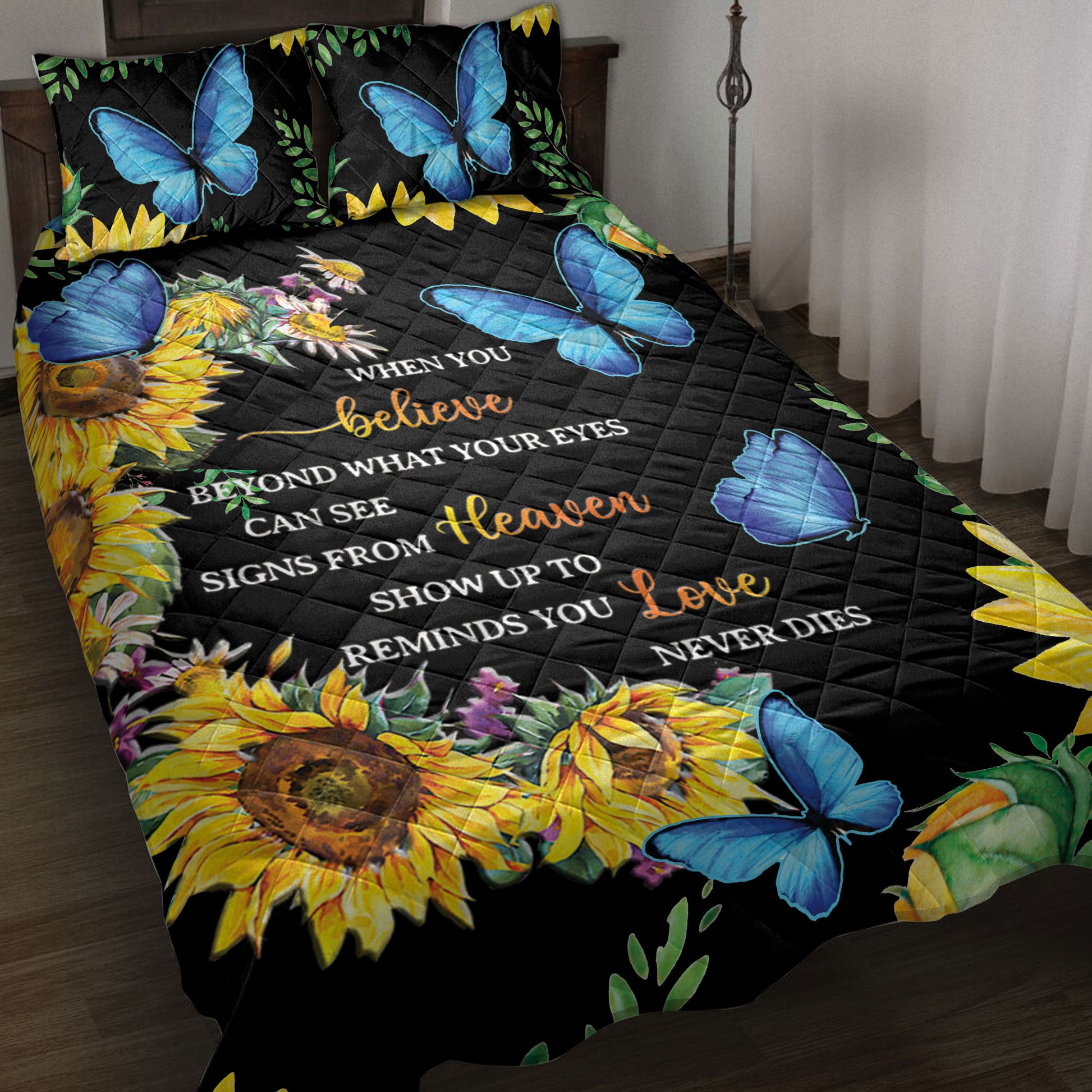 Ohaprints-Quilt-Bed-Set-Pillowcase-Butterfly-Sunflower-When-We-Believe-Meaningful-Memory-Idea-Blanket-Bedspread-Bedding-3895-Throw (55'' x 60'')