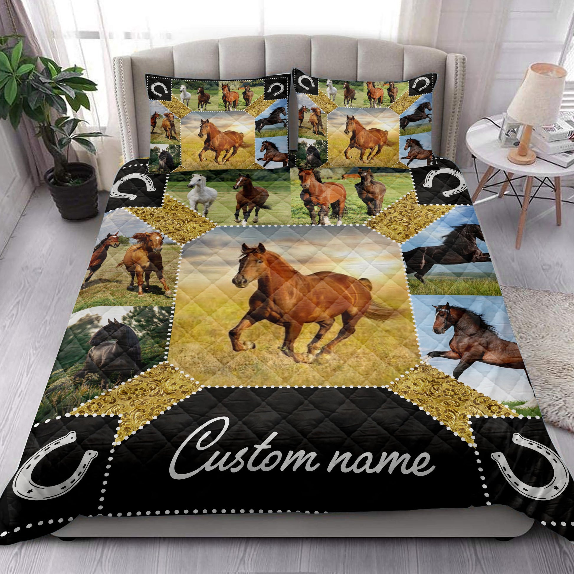 Ohaprints-Quilt-Bed-Set-Pillowcase-Horse-Farm-Animal-Farmer-Farmhouse-Idea-Custom-Personalized-Name-Blanket-Bedspread-Bedding-3896-King (90'' x 100'')