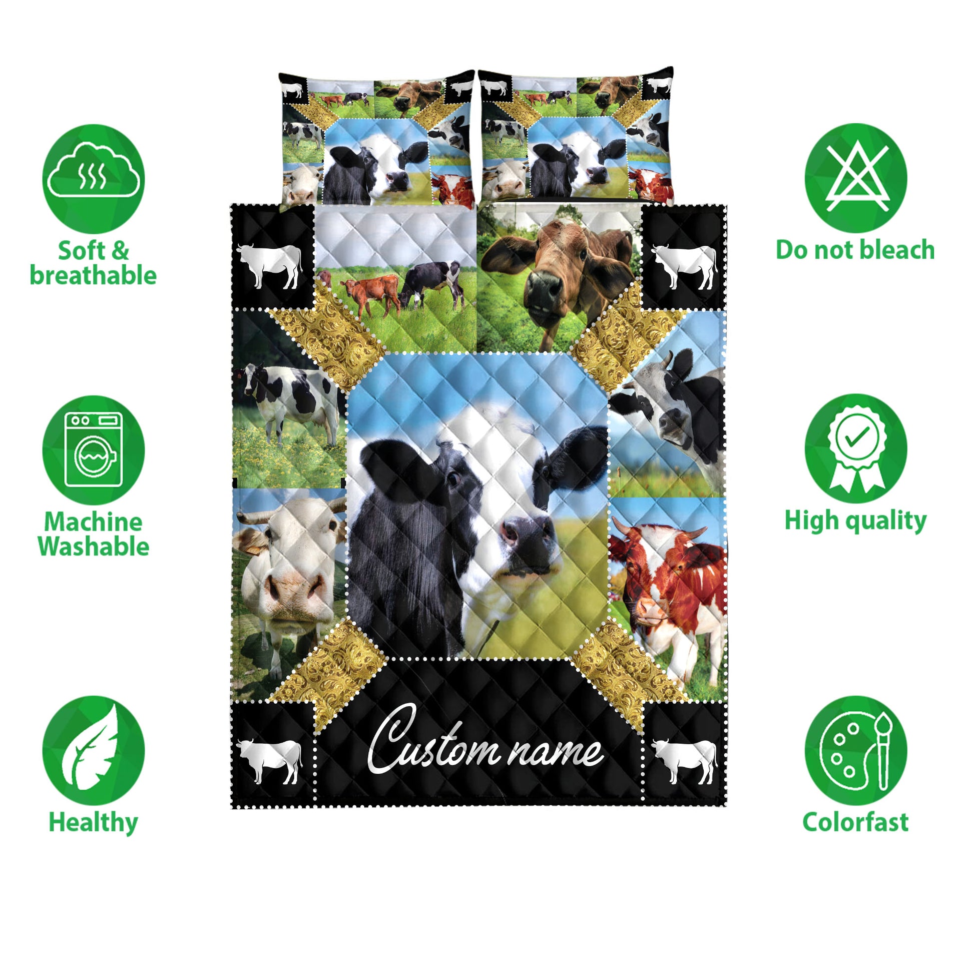 Ohaprints-Quilt-Bed-Set-Pillowcase-Cow-Farm-Animal-Farmer-Farmhouse-Patchwork-Custom-Personalized-Name-Blanket-Bedspread-Bedding-3897-Double (70'' x 80'')