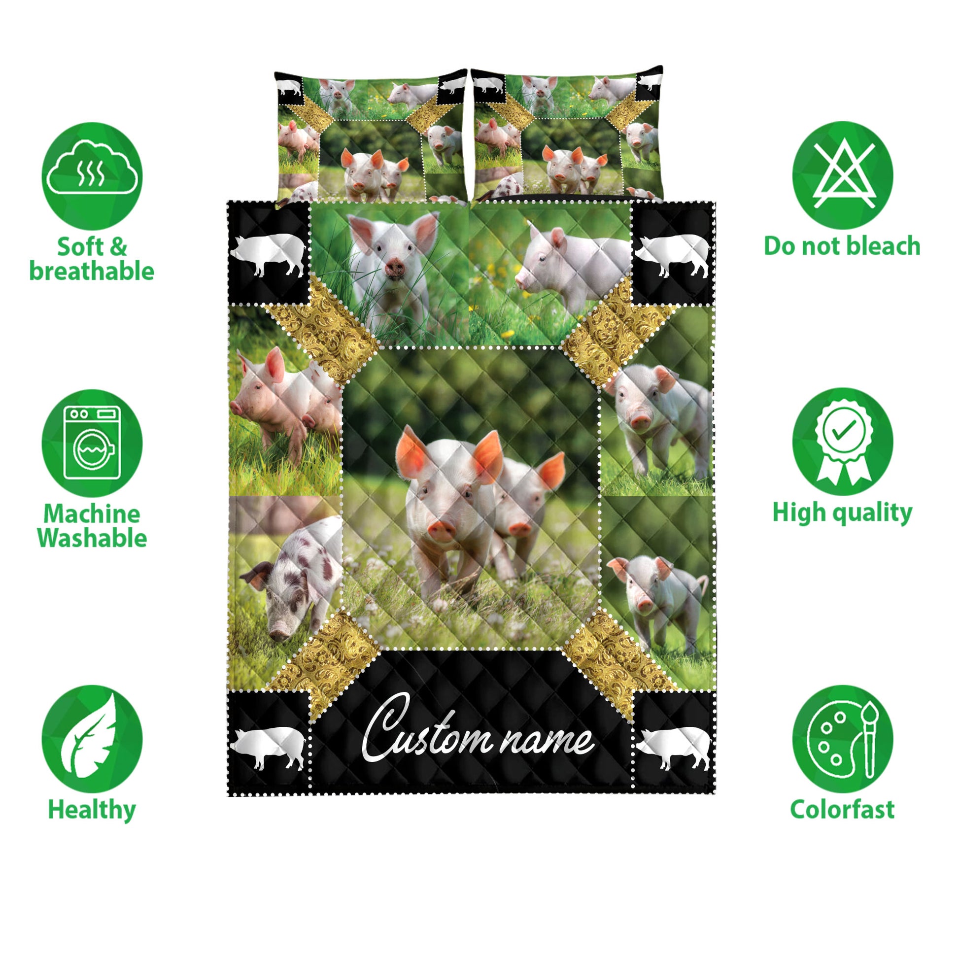 Ohaprints-Quilt-Bed-Set-Pillowcase-Pig-Farm-Animal-Farmer-Farmhouse-Patchwork-Custom-Personalized-Name-Blanket-Bedspread-Bedding-3898-Double (70'' x 80'')