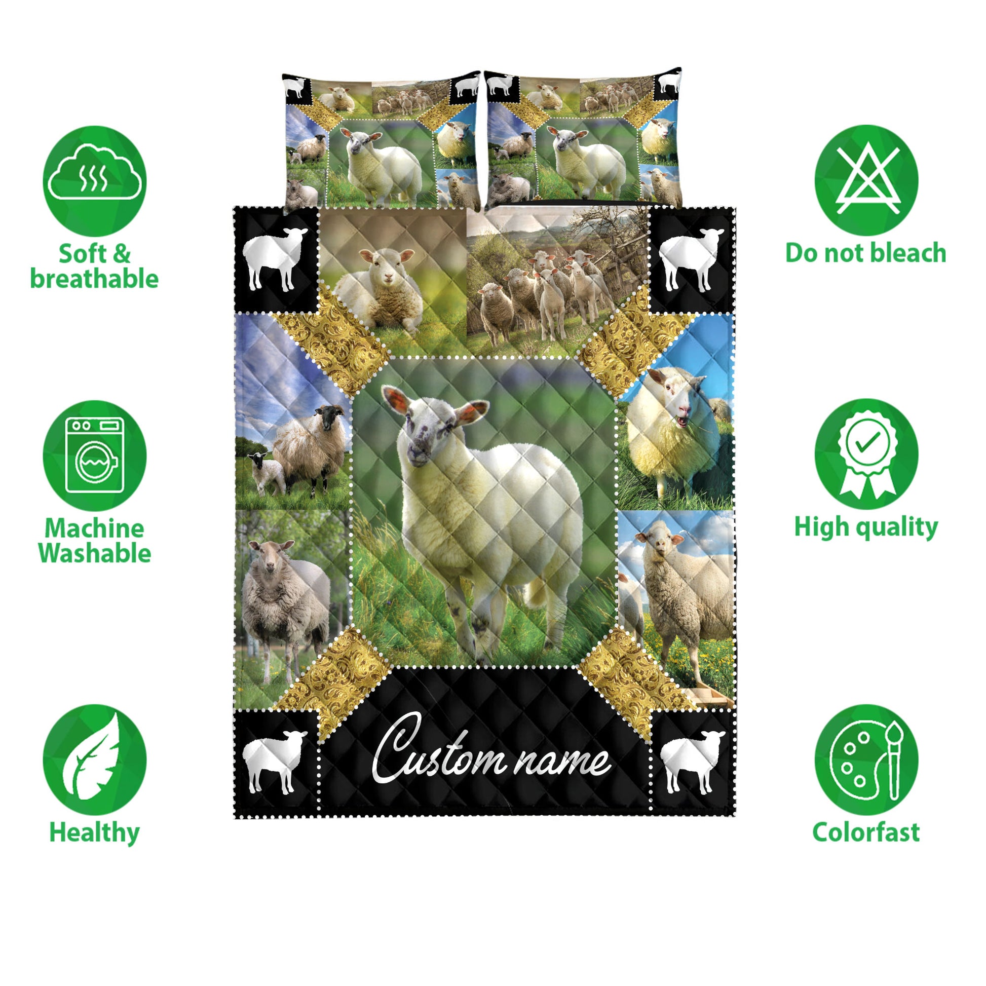 Ohaprints-Quilt-Bed-Set-Pillowcase-Sheep-Farm-Animal-Farmer-Farmhouse-Idea-Custom-Personalized-Name-Blanket-Bedspread-Bedding-3899-Double (70'' x 80'')