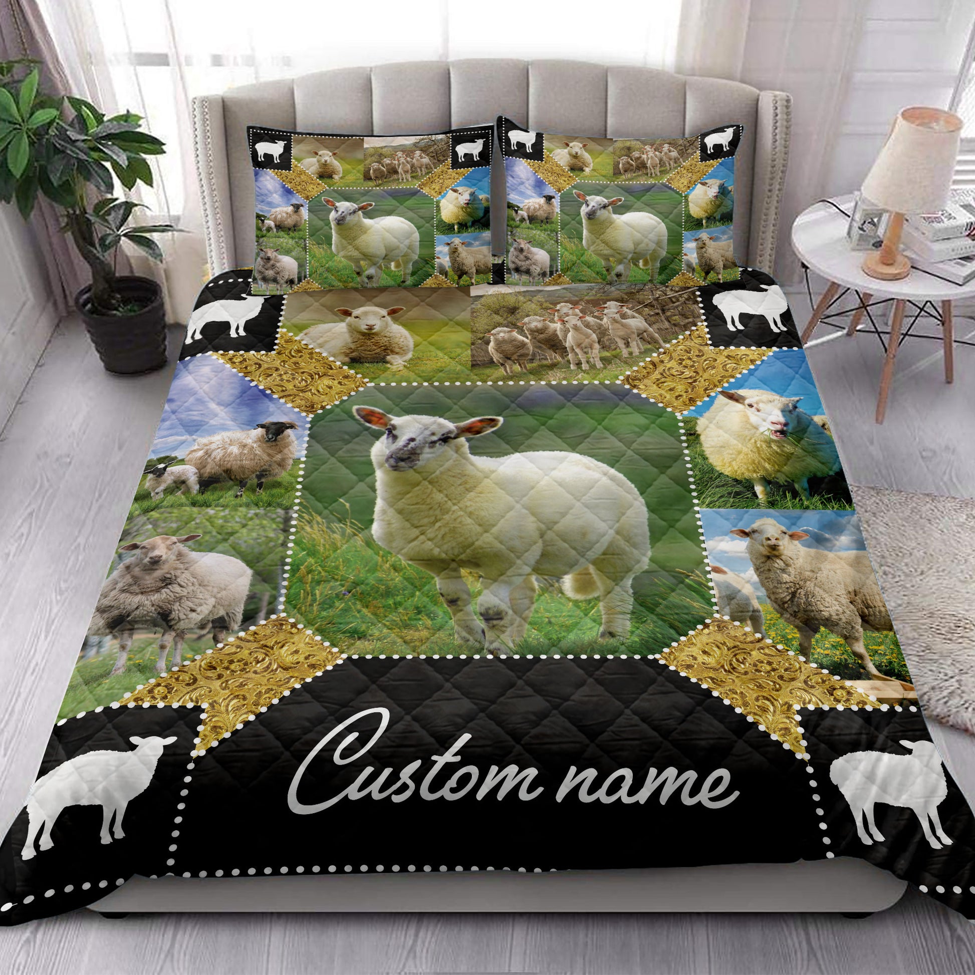 Ohaprints-Quilt-Bed-Set-Pillowcase-Sheep-Farm-Animal-Farmer-Farmhouse-Idea-Custom-Personalized-Name-Blanket-Bedspread-Bedding-3899-King (90'' x 100'')