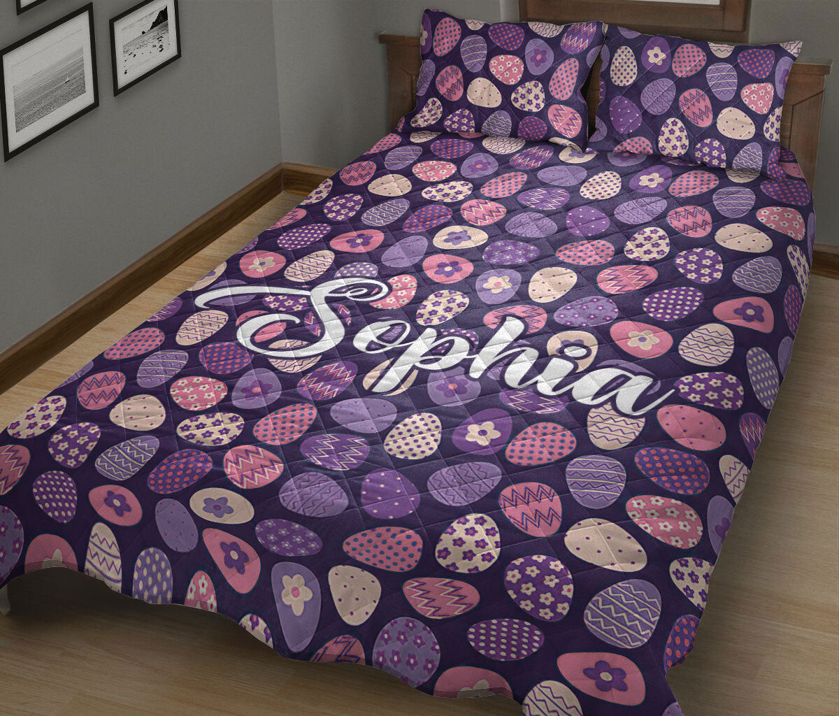 Ohaprints-Quilt-Bed-Set-Pillowcase-Purple-Sugar-Egg-Seasonal-Idea-Custom-Personalized-Name-Blanket-Bedspread-Bedding-2475-King (90'' x 100'')