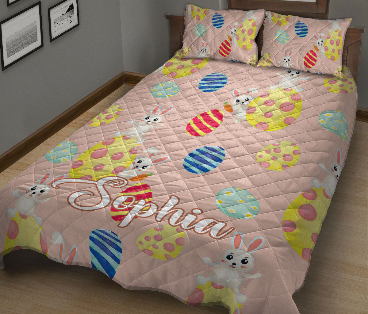 Ohaprints-Quilt-Bed-Set-Pillowcase-Rabbit-Sugar-Egg-Seasonal-Farm-Custom-Personalized-Name-Blanket-Bedspread-Bedding-1365-King (90'' x 100'')