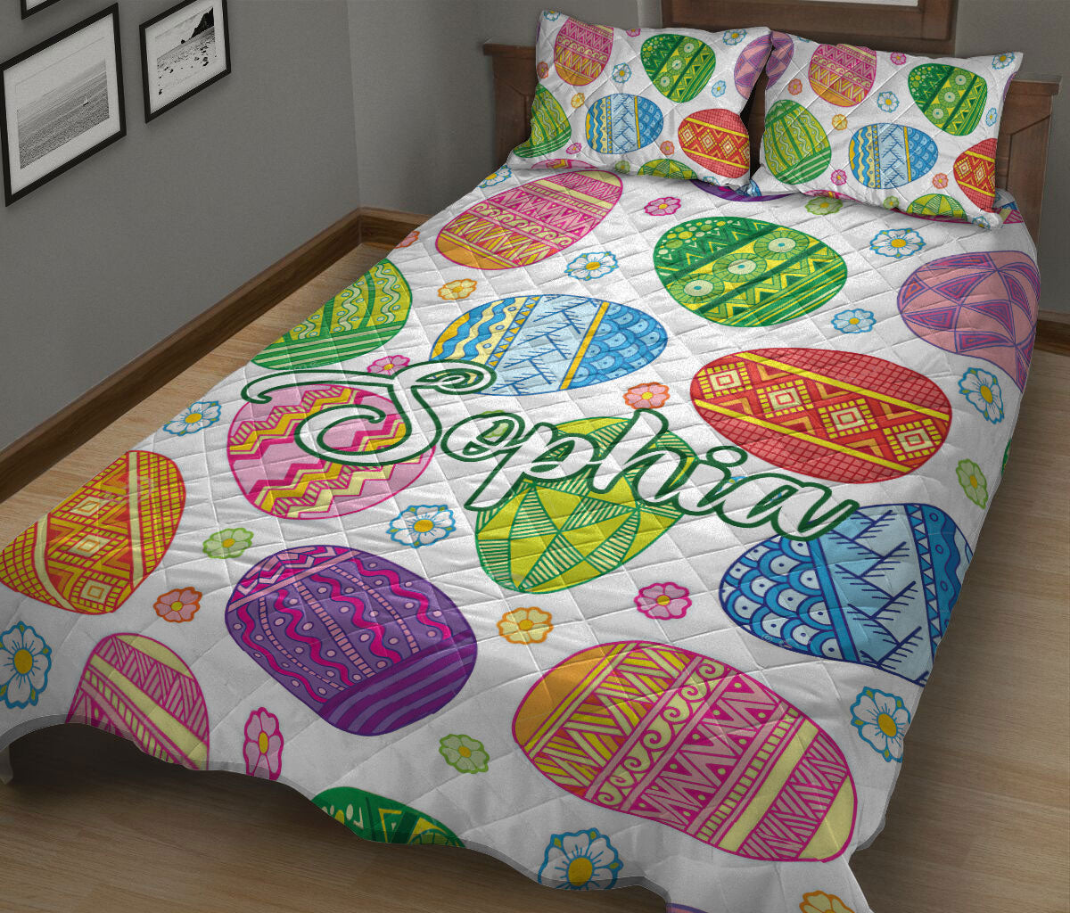 Ohaprints-Quilt-Bed-Set-Pillowcase-Colorful-Sugar-Egg-Seasonal-Farm-Custom-Personalized-Name-Blanket-Bedspread-Bedding-2545-King (90'' x 100'')